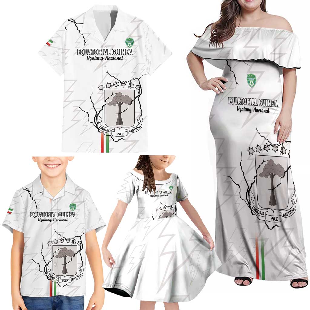 Custom Equatorial Guinea Football Family Matching Off Shoulder Maxi Dress and Hawaiian Shirt Allez Nzalang Nacional - White Version