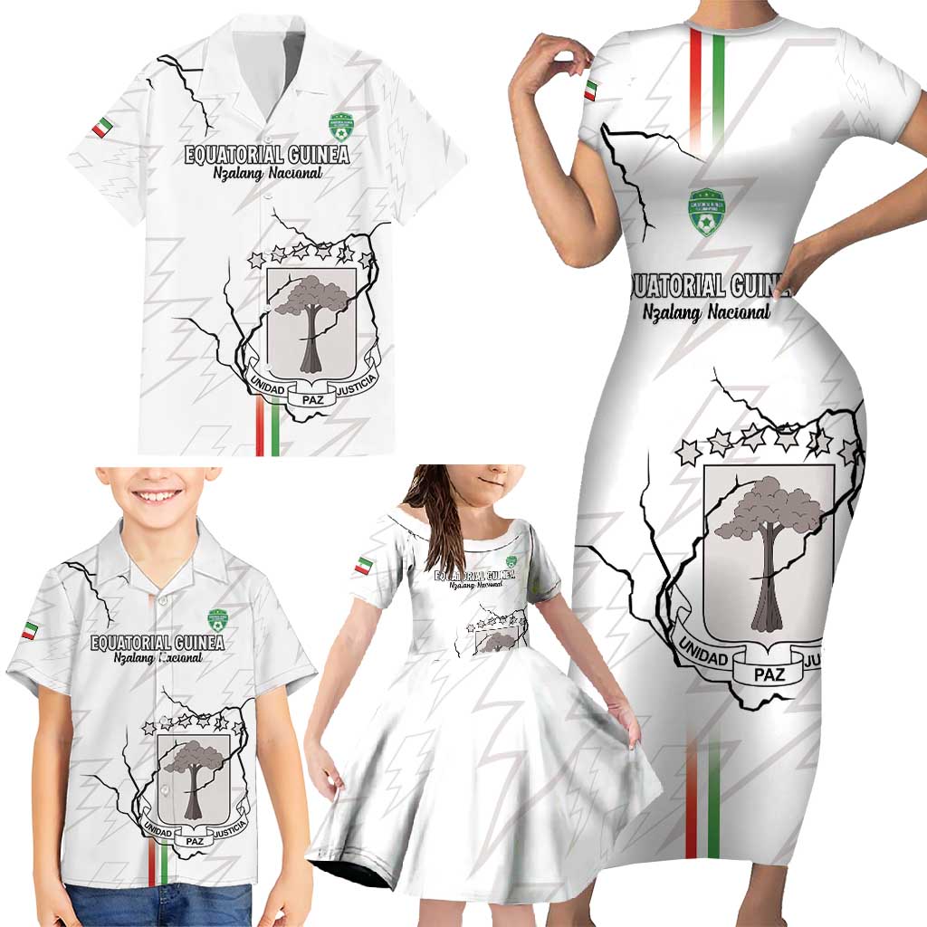 Custom Equatorial Guinea Football Family Matching Short Sleeve Bodycon Dress and Hawaiian Shirt Allez Nzalang Nacional - White Version