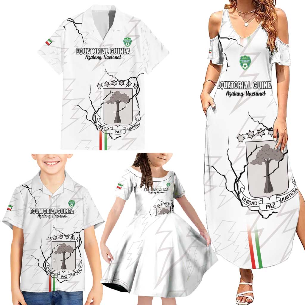 Custom Equatorial Guinea Football Family Matching Summer Maxi Dress and Hawaiian Shirt Allez Nzalang Nacional - White Version