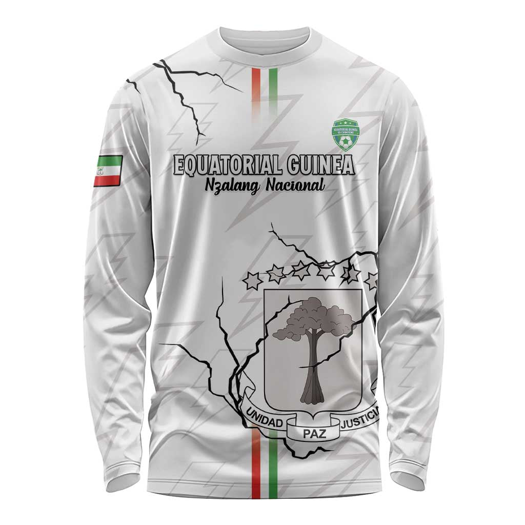 Custom Equatorial Guinea Football Long Sleeve Shirt Allez Nzalang Nacional - White Version