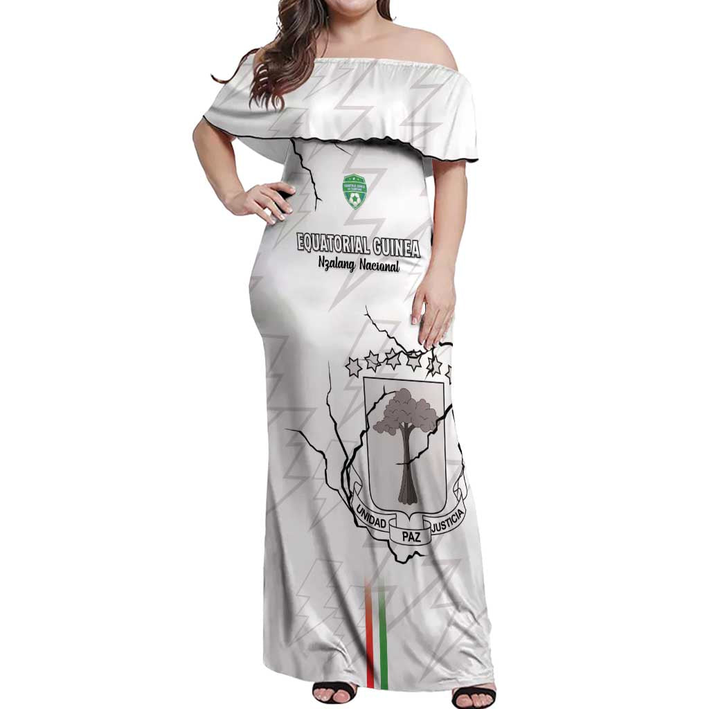 Custom Equatorial Guinea Football Off Shoulder Maxi Dress Allez Nzalang Nacional - White Version