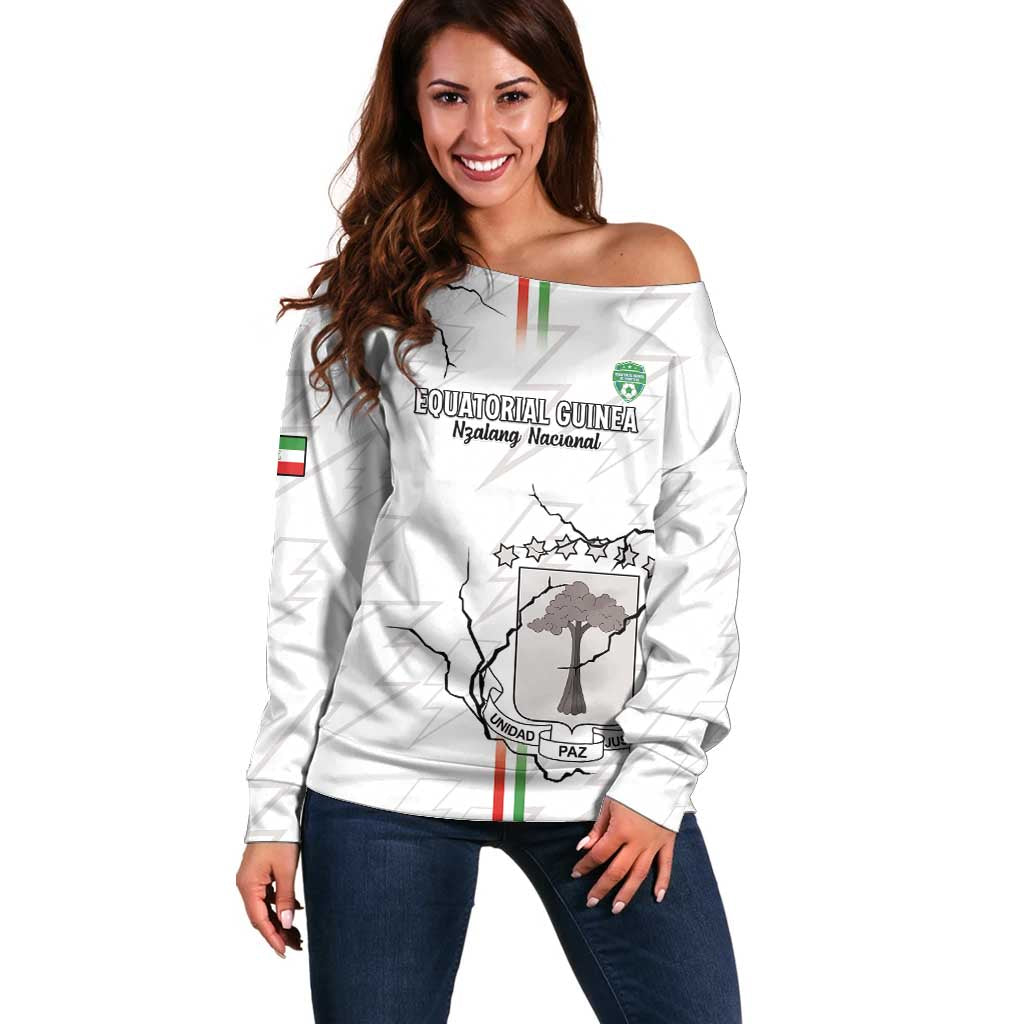 Custom Equatorial Guinea Football Off Shoulder Sweater Allez Nzalang Nacional - White Version