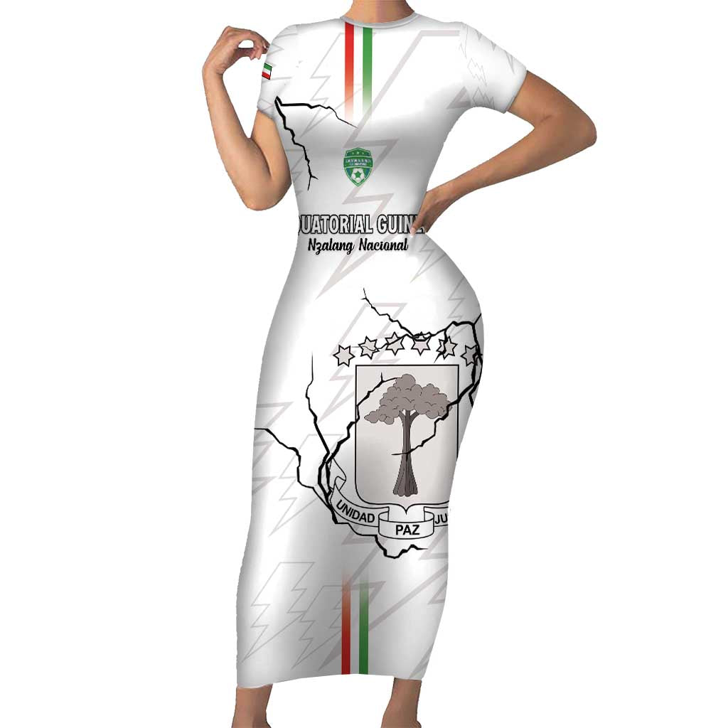 Custom Equatorial Guinea Football Short Sleeve Bodycon Dress Allez Nzalang Nacional - White Version