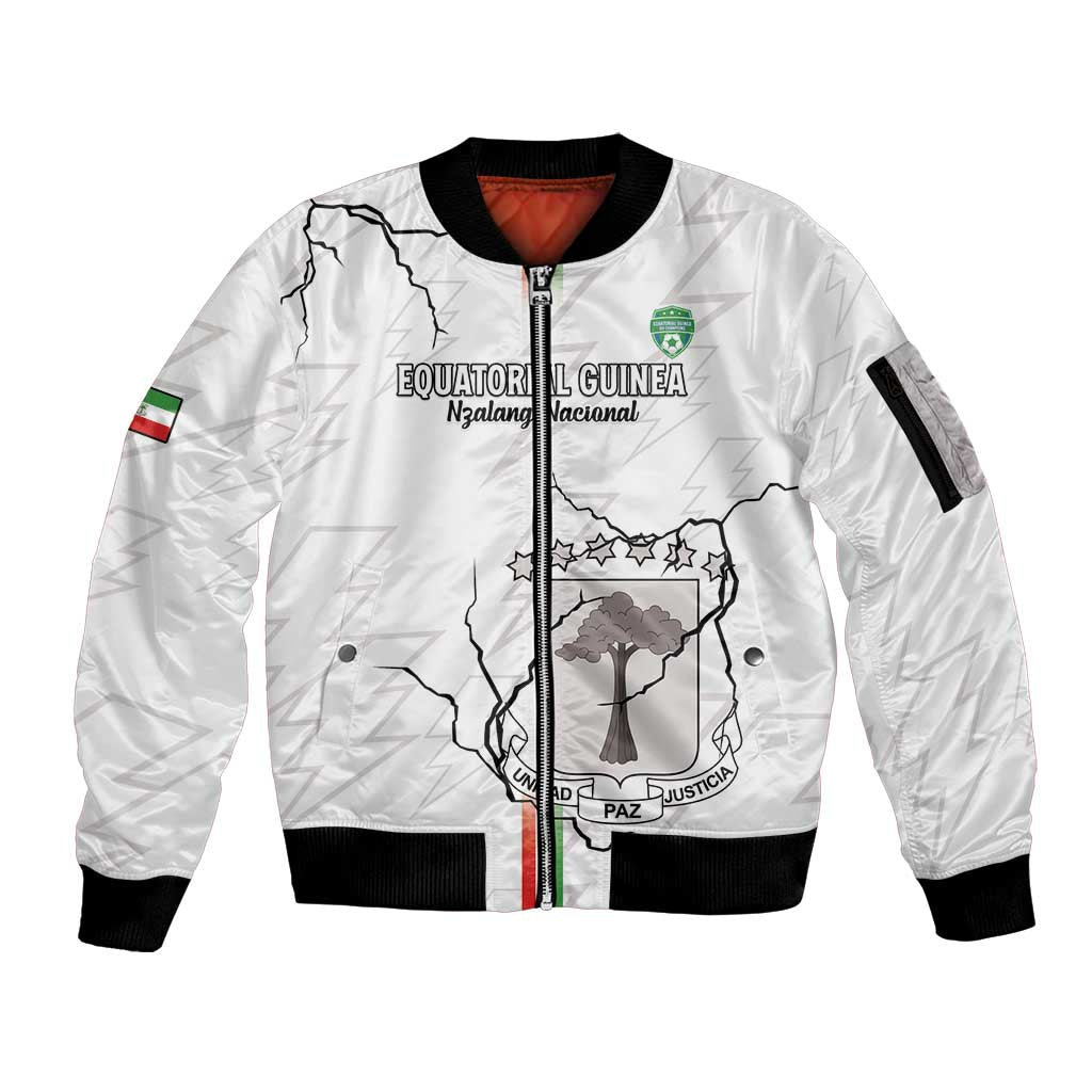 Custom Equatorial Guinea Football Sleeve Zip Bomber Jacket Allez Nzalang Nacional - White Version