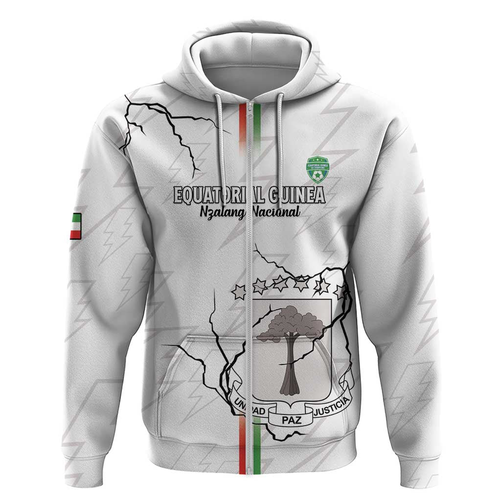 Custom Equatorial Guinea Football Zip Hoodie Allez Nzalang Nacional - White Version