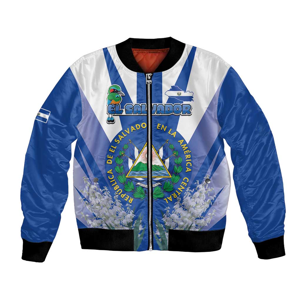 El Salvador Bomber Jacket Turquoise-Browed Motmot With Coat Of Arms - Wonder Print Shop