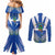 El Salvador Couples Matching Mermaid Dress and Long Sleeve Button Shirt Turquoise-Browed Motmot With Coat Of Arms