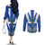 El Salvador Couples Matching Off The Shoulder Long Sleeve Dress and Long Sleeve Button Shirt Turquoise-Browed Motmot With Coat Of Arms