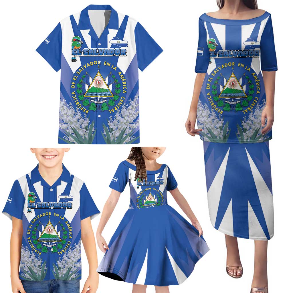 El Salvador Family Matching Puletasi and Hawaiian Shirt Turquoise-Browed Motmot With Coat Of Arms - Wonder Print Shop