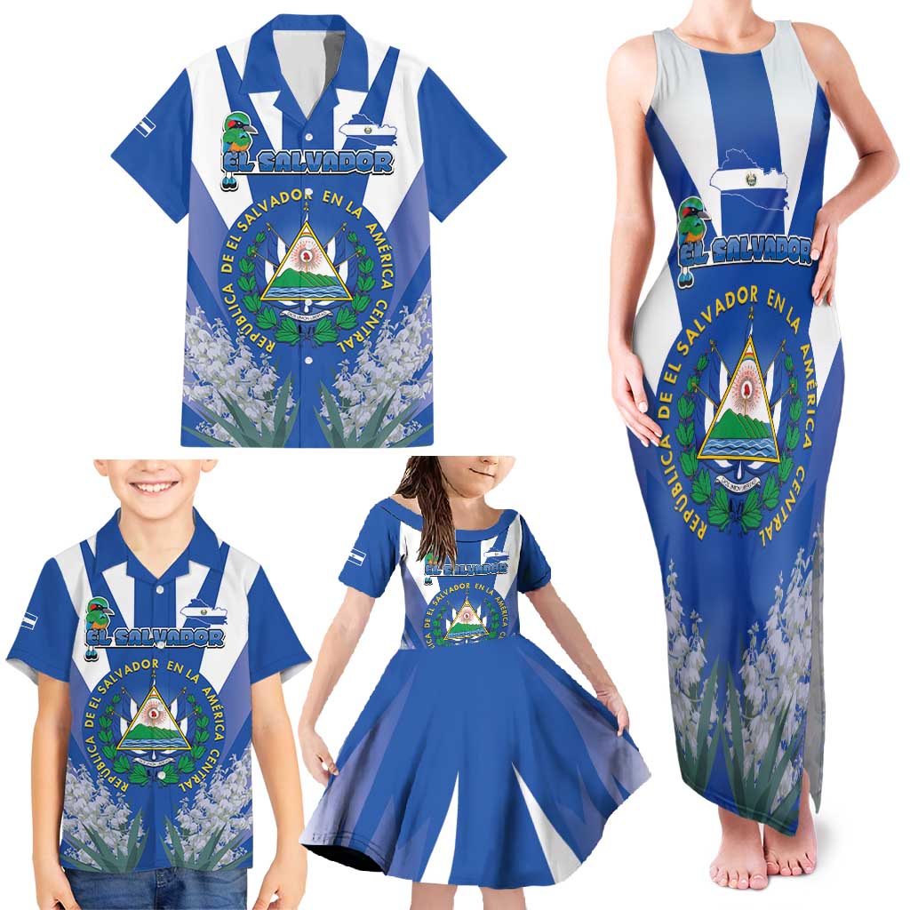 El Salvador Family Matching Tank Maxi Dress and Hawaiian Shirt Turquoise-Browed Motmot With Coat Of Arms - Wonder Print Shop