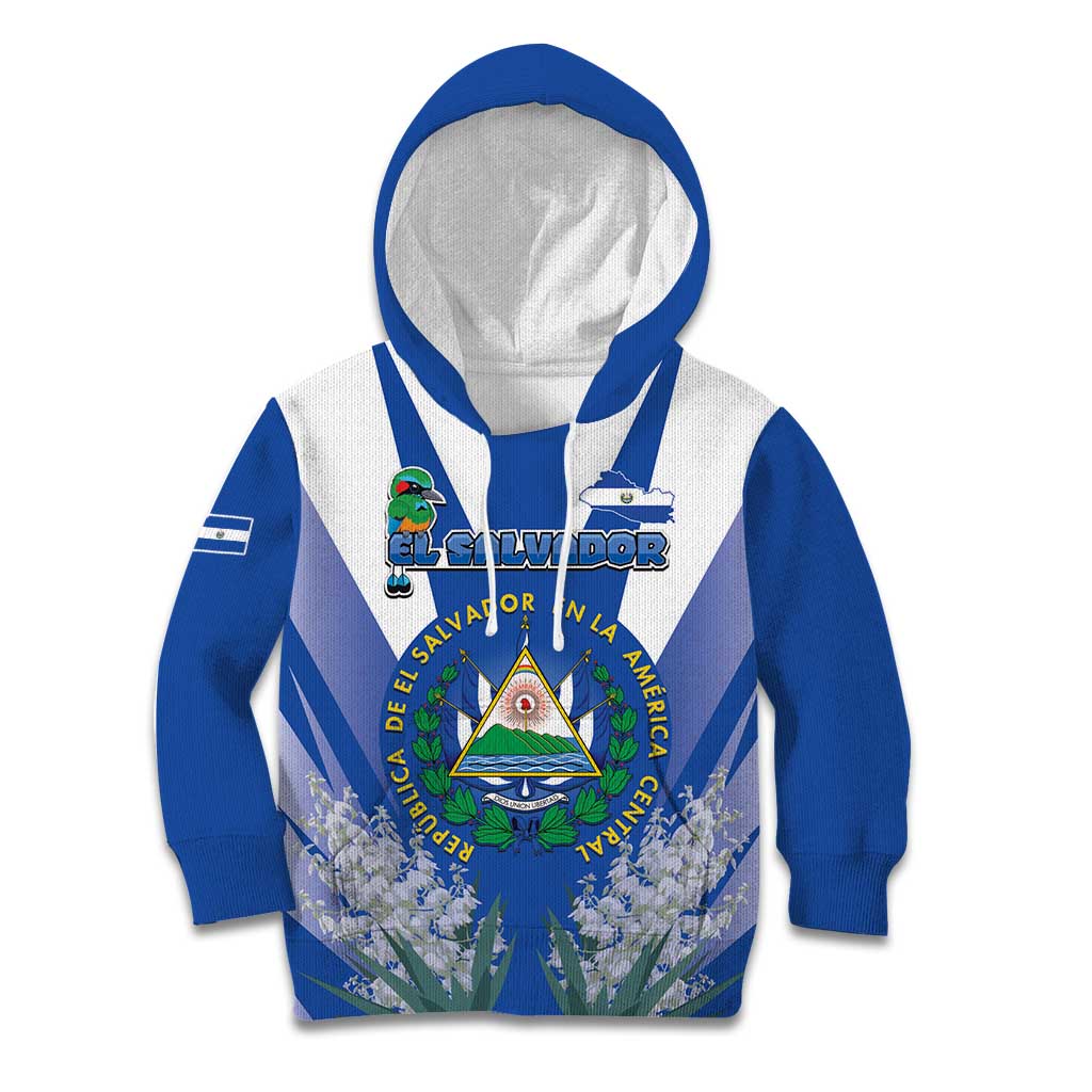 El Salvador Kid Hoodie Turquoise-Browed Motmot With Coat Of Arms - Wonder Print Shop