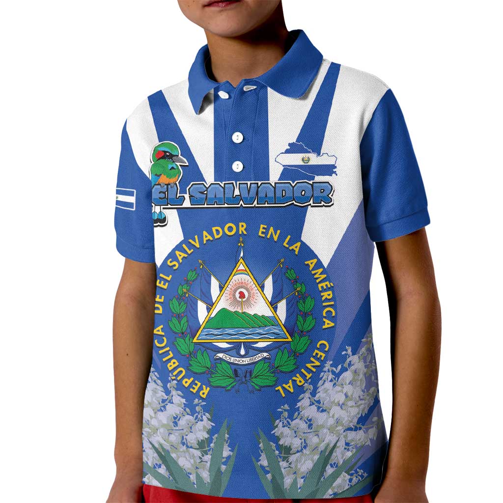 El Salvador Kid Polo Shirt Turquoise-Browed Motmot With Coat Of Arms - Wonder Print Shop