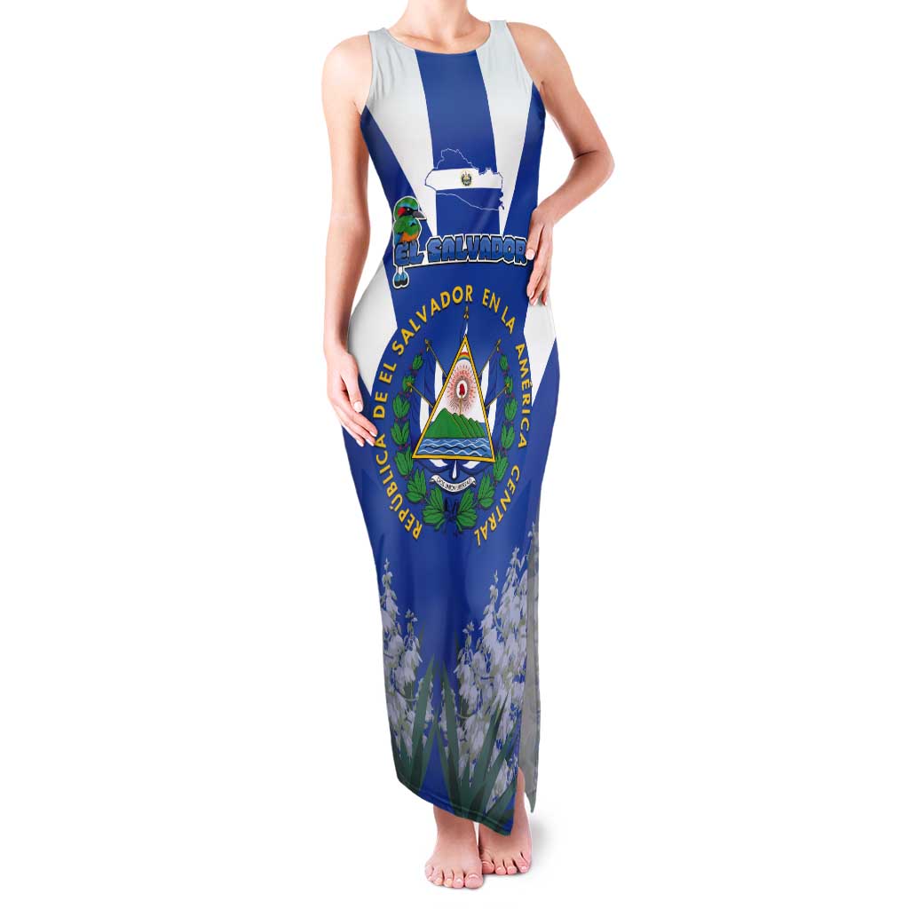 El Salvador Tank Maxi Dress Turquoise-Browed Motmot With Coat Of Arms - Wonder Print Shop