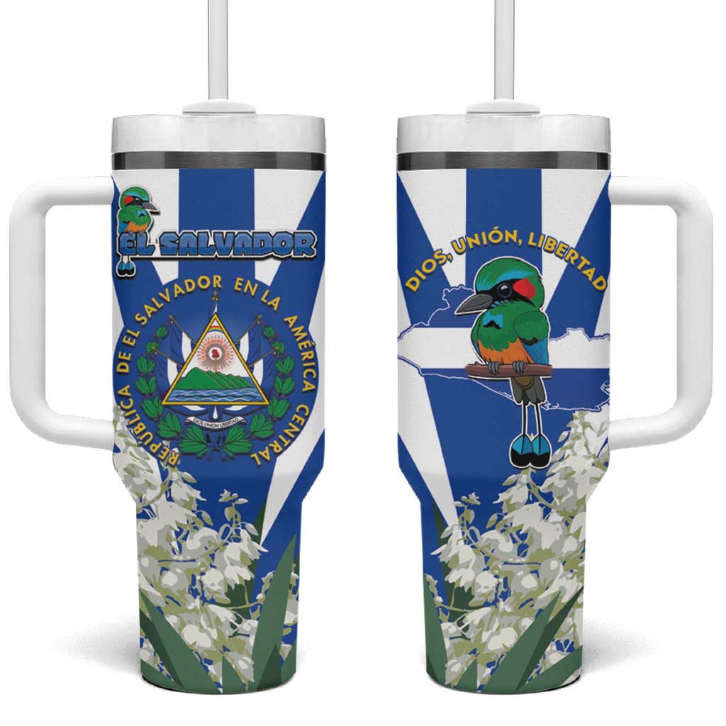 El Salvador Tumbler With Handle Turquoise-Browed Motmot With Coat Of Arms - Wonder Print Shop