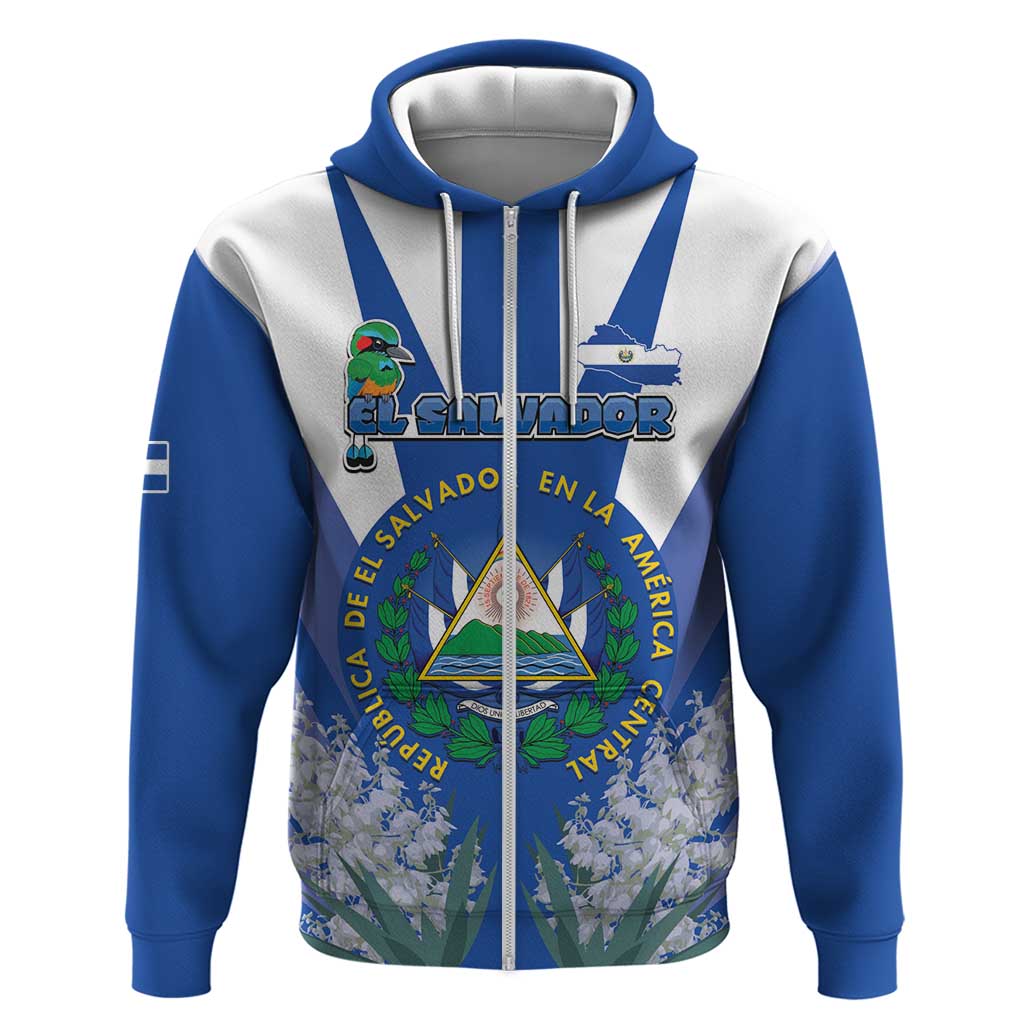 El Salvador Zip Hoodie Turquoise-Browed Motmot With Coat Of Arms - Wonder Print Shop