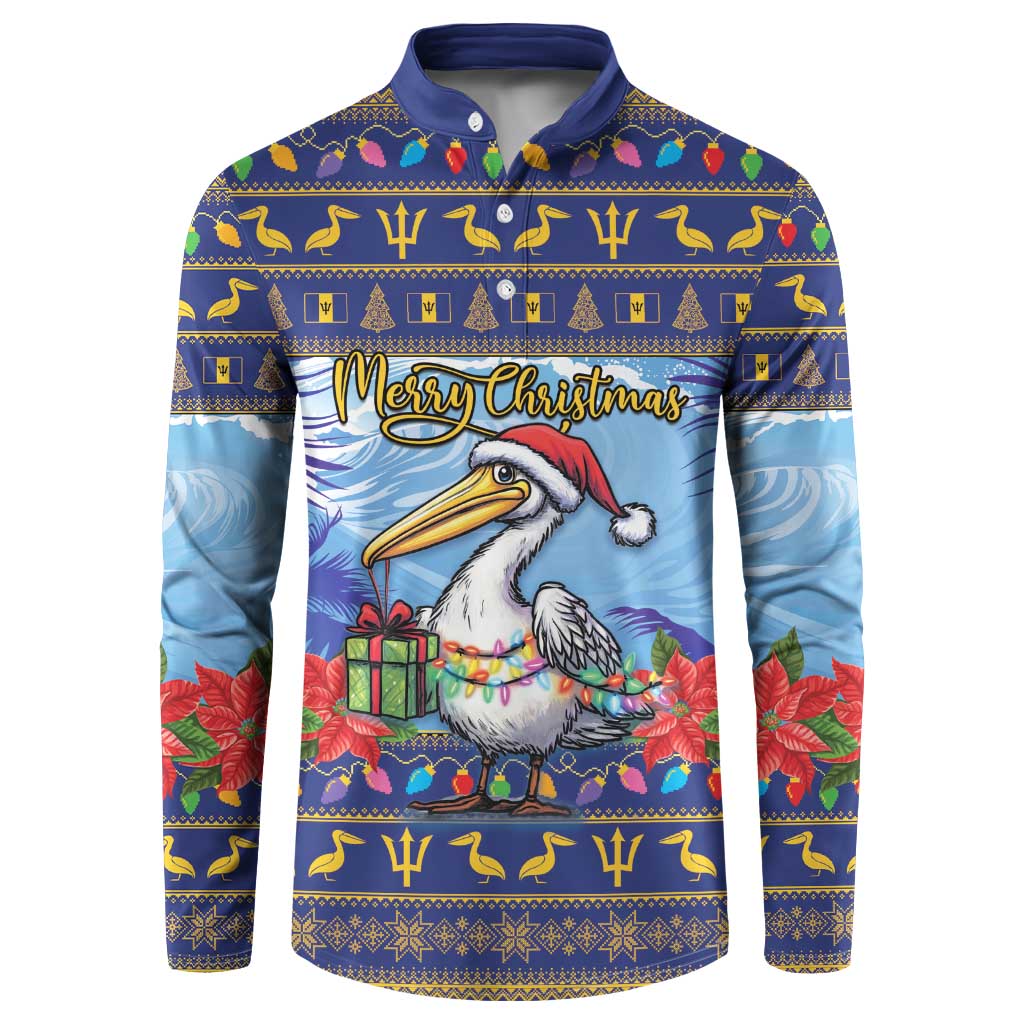 Barbados Christmas Button Sweatshirt Pelican With Poinsettia - Wonder Print Shop