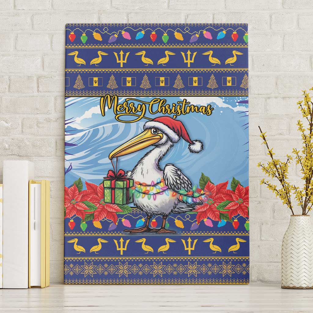 Barbados Christmas Canvas Wall Art Pelican With Poinsettia - Wonder Print Shop