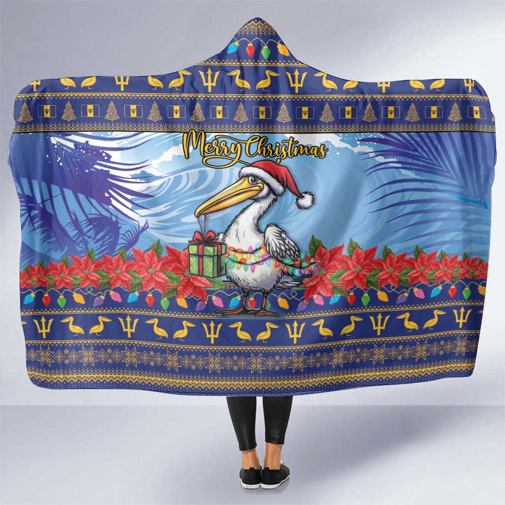 Barbados Christmas Hooded Blanket Pelican With Poinsettia