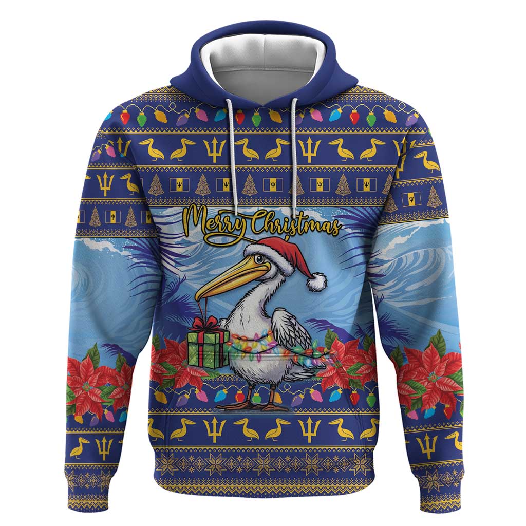 Barbados Christmas Hoodie Pelican With Poinsettia - Wonder Print Shop