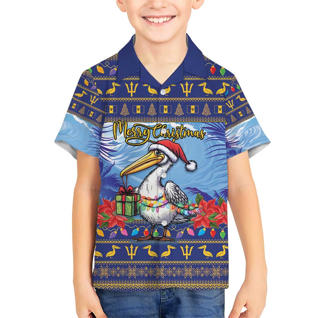 Barbados Christmas Kid Hawaiian Shirt Pelican With Poinsettia - Wonder Print Shop