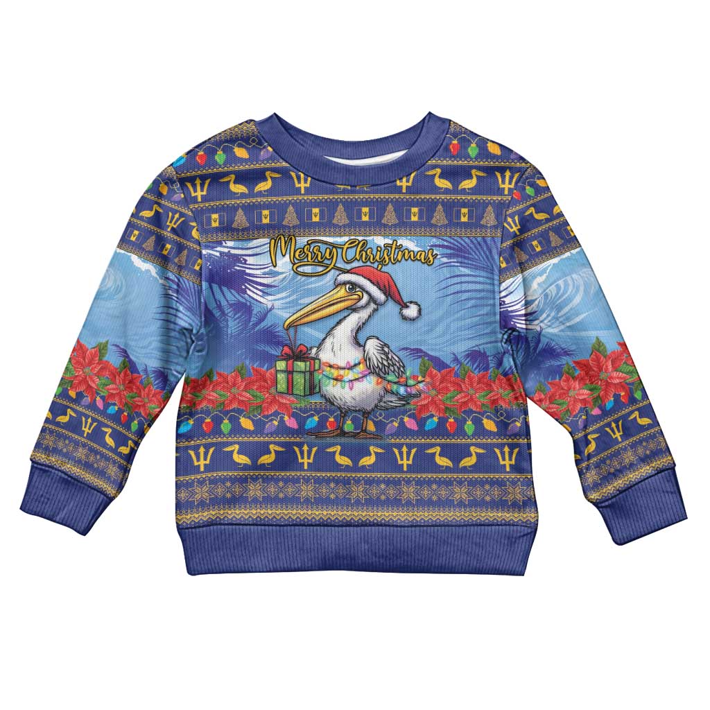 Barbados Christmas Kid Ugly Christmas Sweater Pelican With Poinsettia - Wonder Print Shop