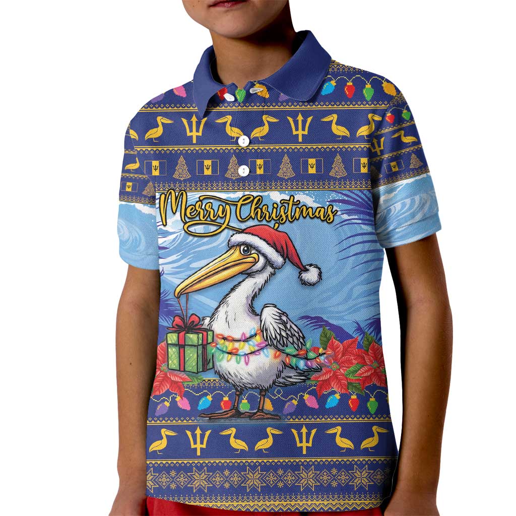 Barbados Christmas Kid Polo Shirt Pelican With Poinsettia - Wonder Print Shop