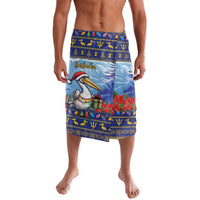Men's Christmas print shorts: pelican, poinsettias, dark blue border