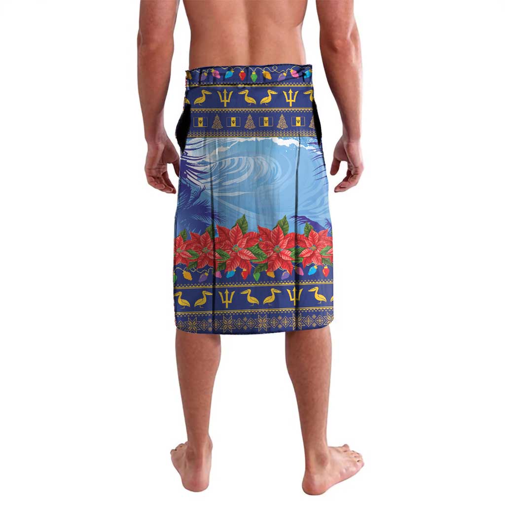 Men's Christmas print shorts with wave motif and poinsettias, dark blue border