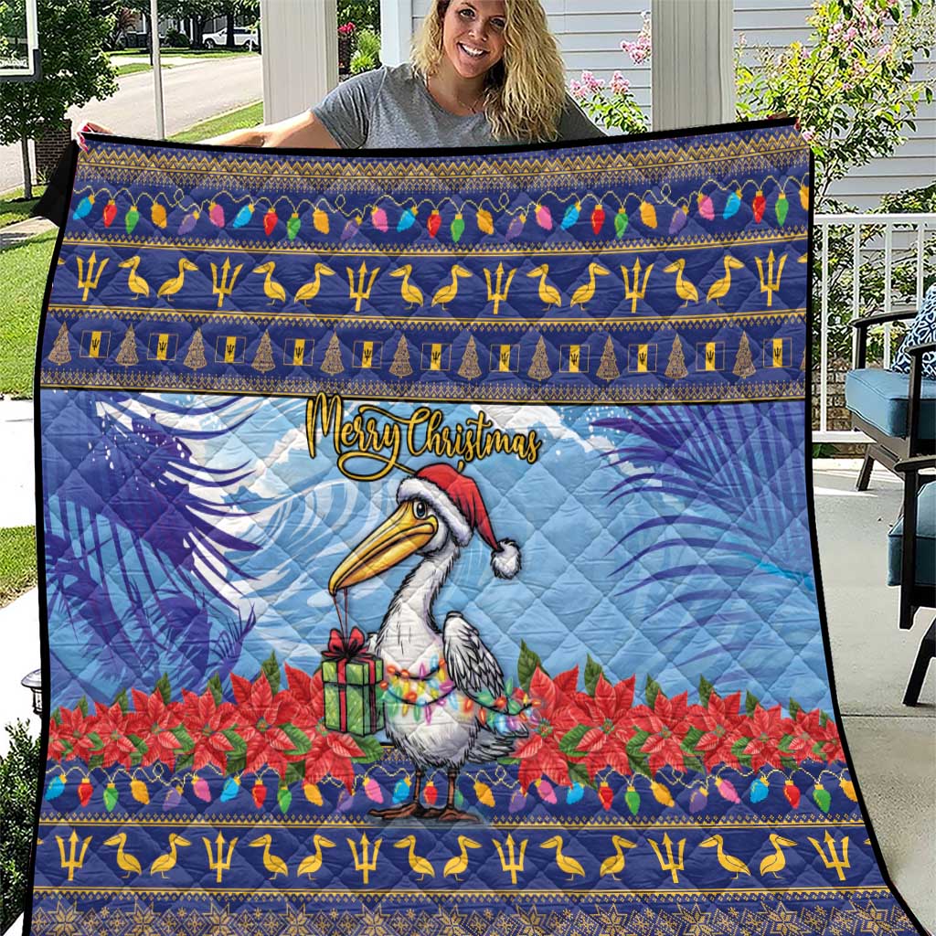 Barbados Christmas Quilt Pelican With Poinsettia - Wonder Print Shop