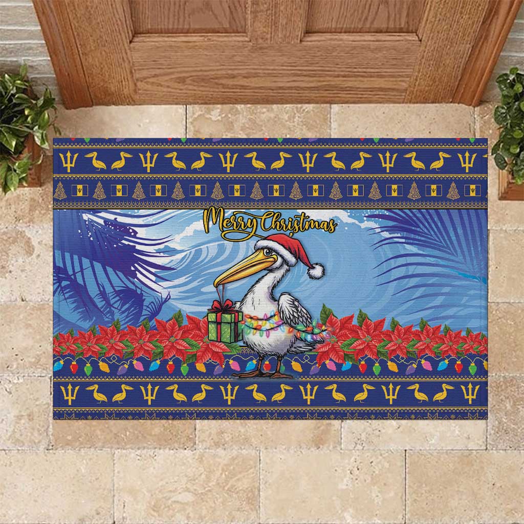 Barbados Christmas Rubber Doormat Pelican With Poinsettia - Wonder Print Shop