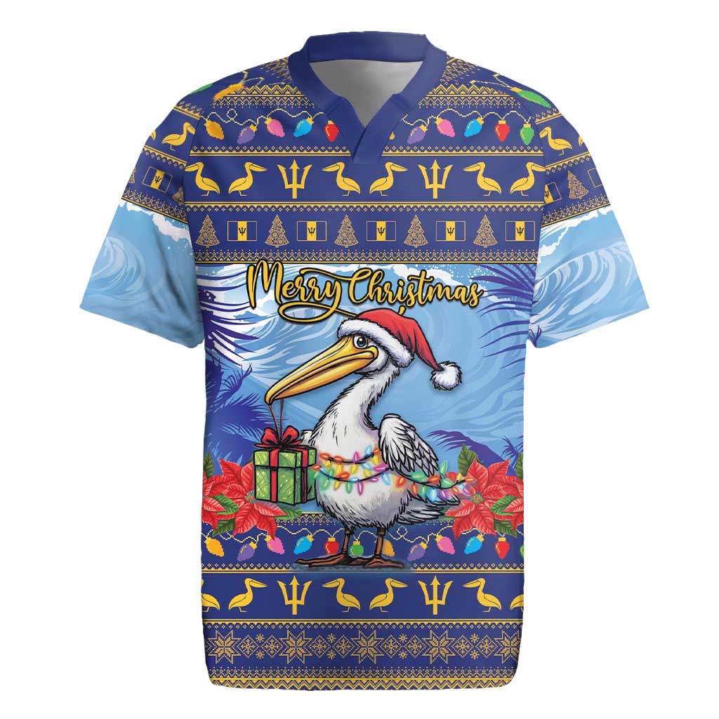 Barbados Christmas Rugby Jersey Pelican With Poinsettia - Wonder Print Shop