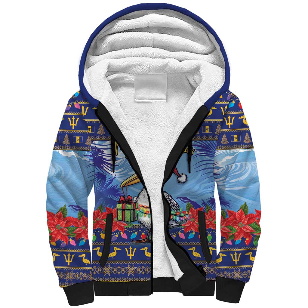 Barbados Christmas Sherpa Hoodie Pelican With Poinsettia - Wonder Print Shop