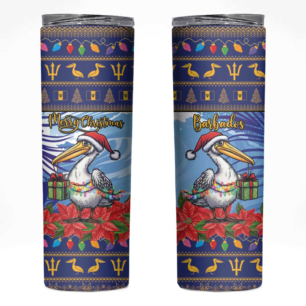 Barbados Christmas Skinny Tumbler Pelican With Poinsettia - Wonder Print Shop