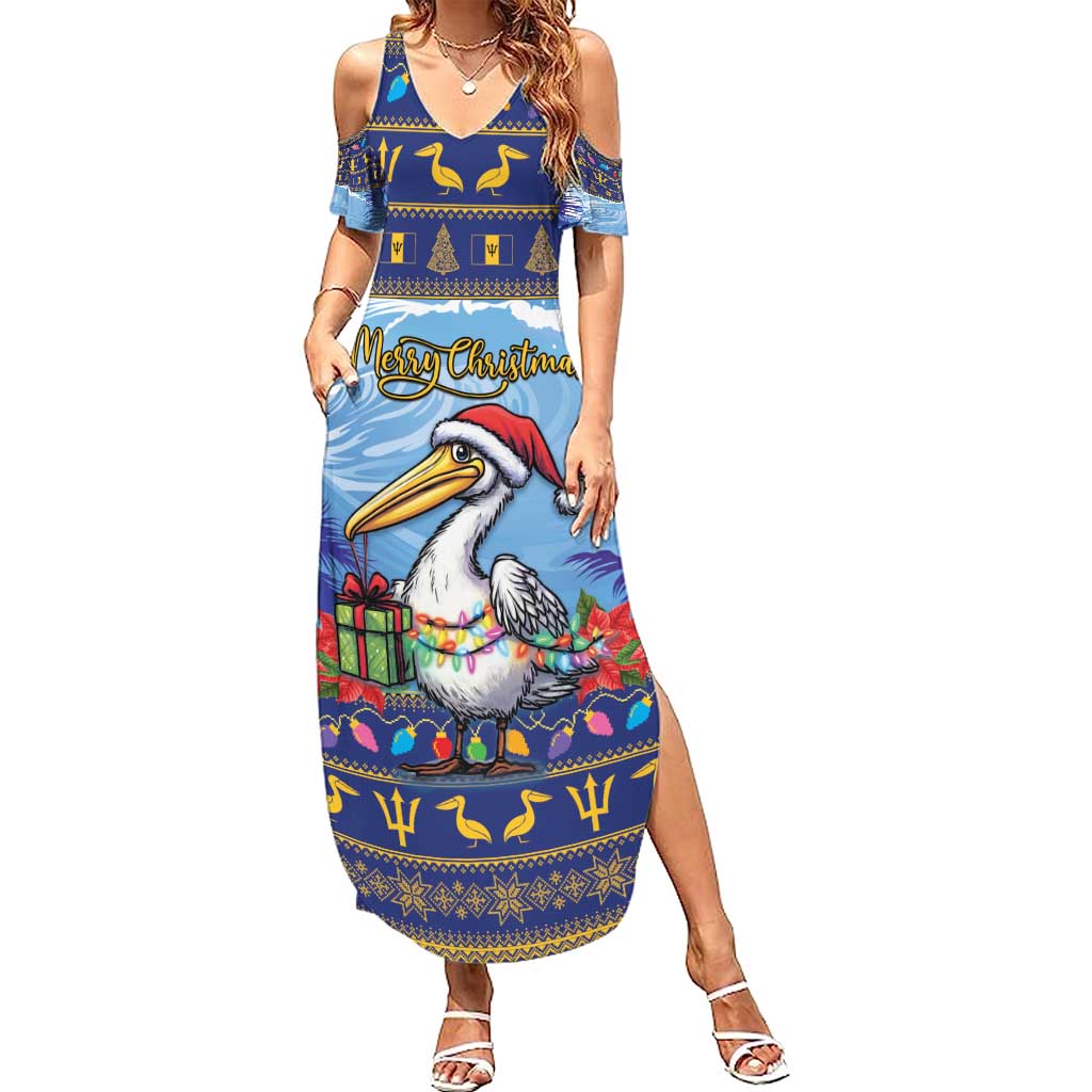 Barbados Christmas Summer Maxi Dress Pelican With Poinsettia - Wonder Print Shop