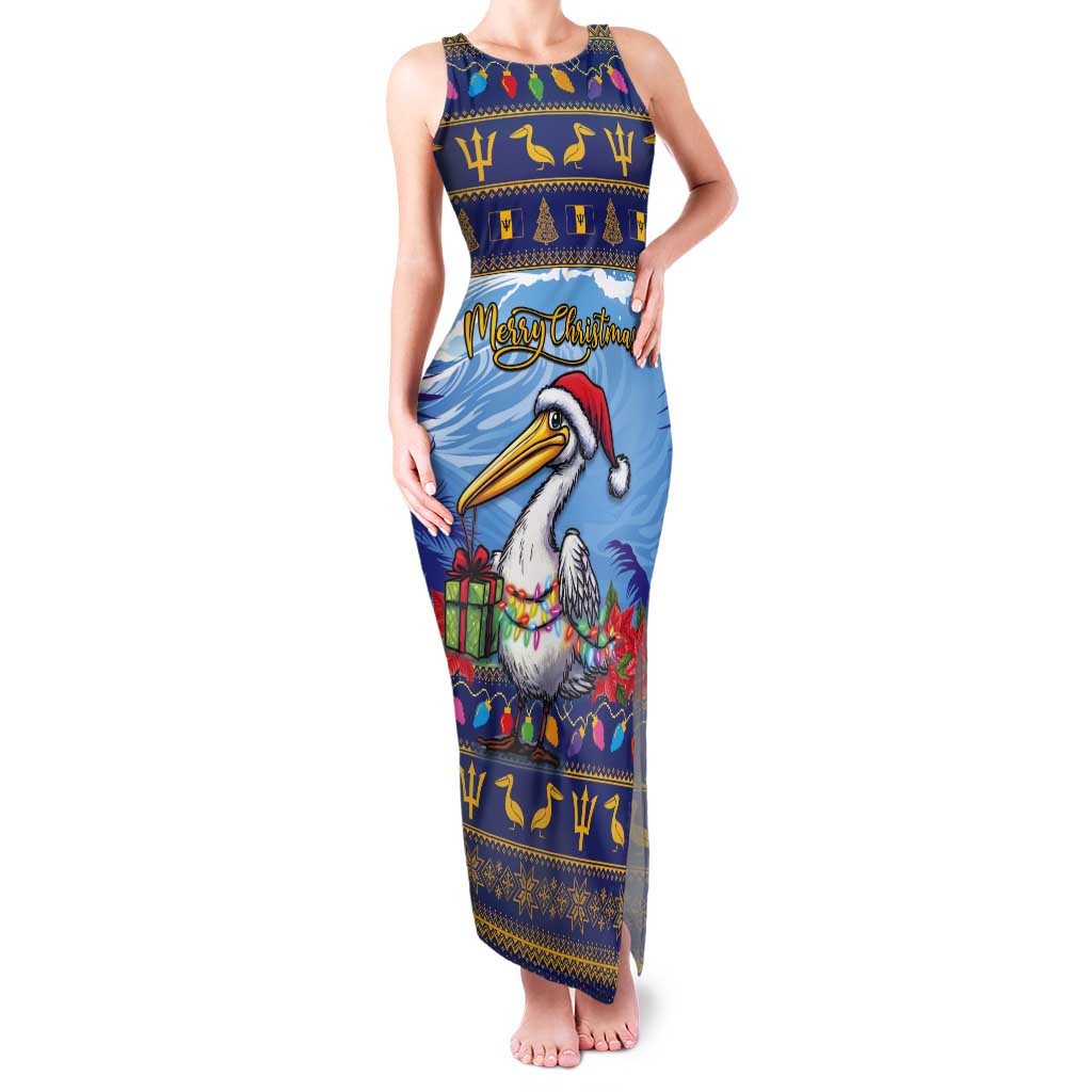 Barbados Christmas Tank Maxi Dress Pelican With Poinsettia - Wonder Print Shop