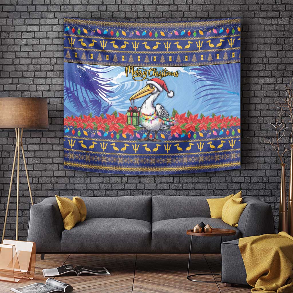 Barbados Christmas Tapestry Pelican With Poinsettia