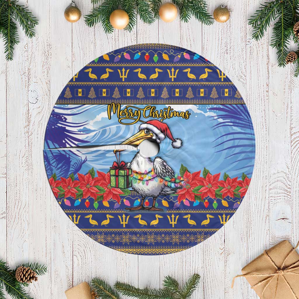 Barbados Christmas Tree Skirt Pelican With Poinsettia - Wonder Print Shop