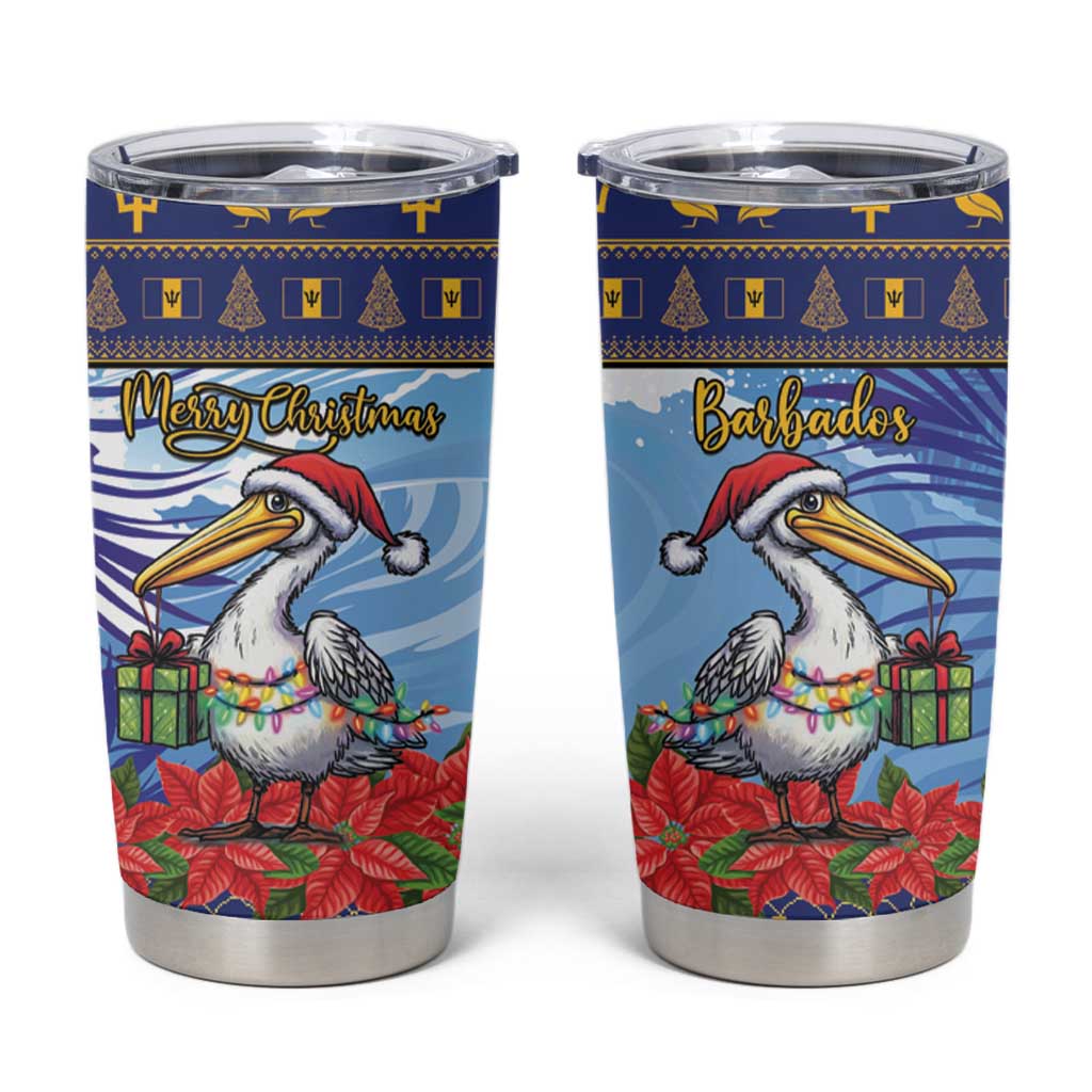 Barbados Christmas Tumbler Cup Pelican With Poinsettia - Wonder Print Shop