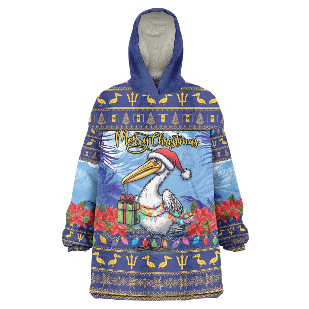 Barbados Christmas Wearable Blanket Hoodie Pelican With Poinsettia