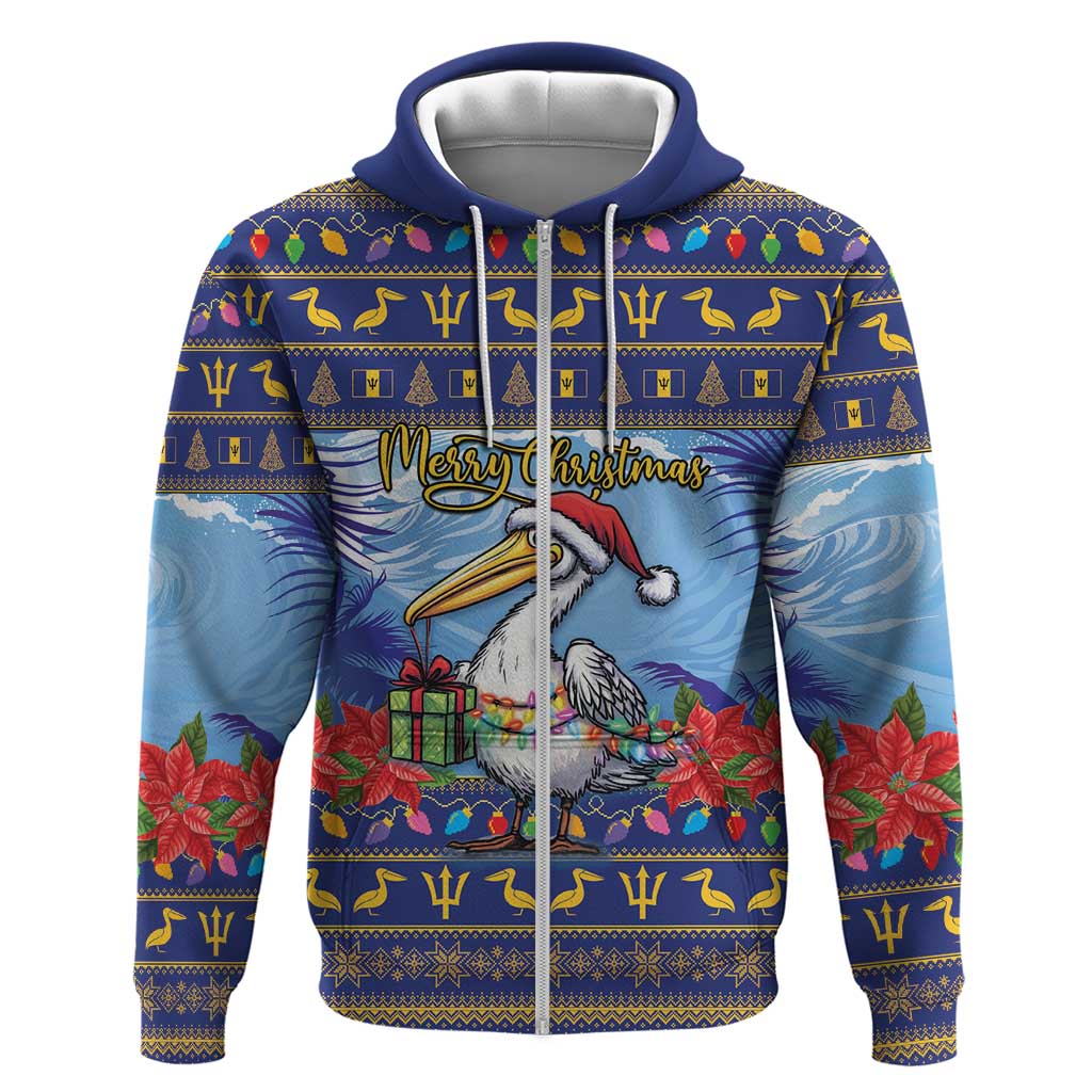 Barbados Christmas Zip Hoodie Pelican With Poinsettia - Wonder Print Shop