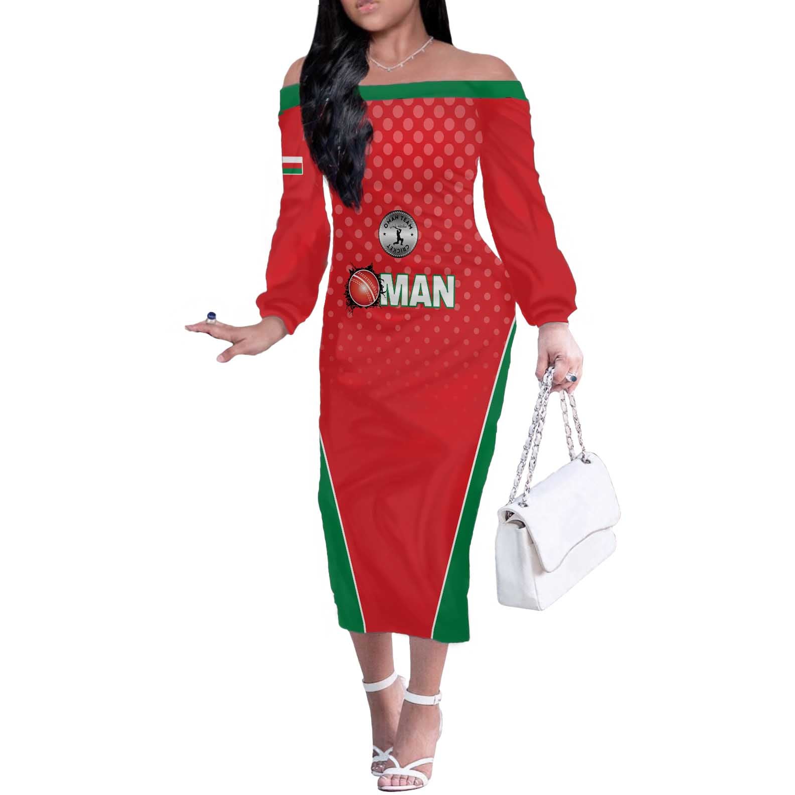 Custom Oman Cricket Off The Shoulder Long Sleeve Dress We Are Champions - Wonder Print Shop