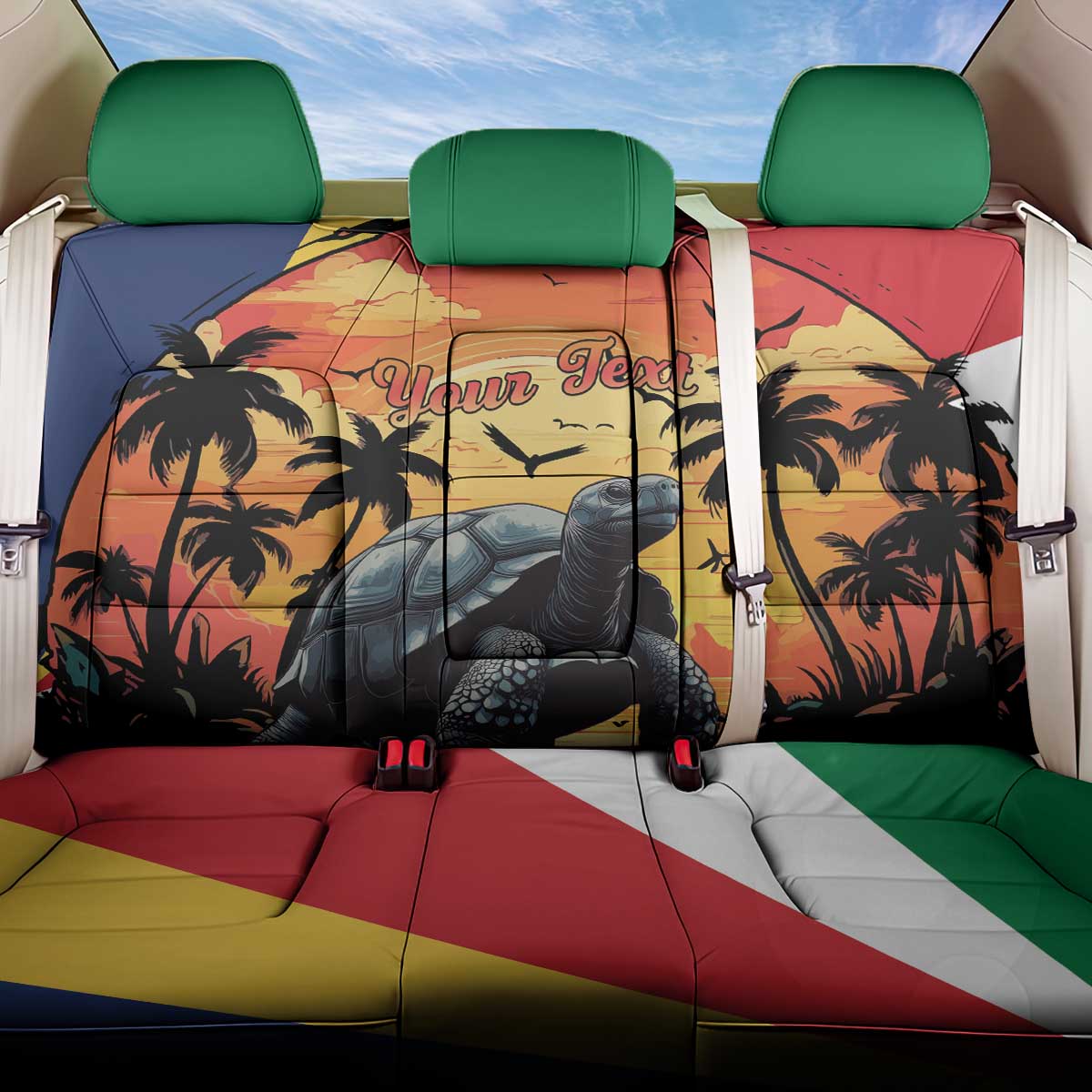 Personalised Seychelles Aldabra Giant Tortoise Back Car Seat Cover Beach Sunset - Wonder Print Shop