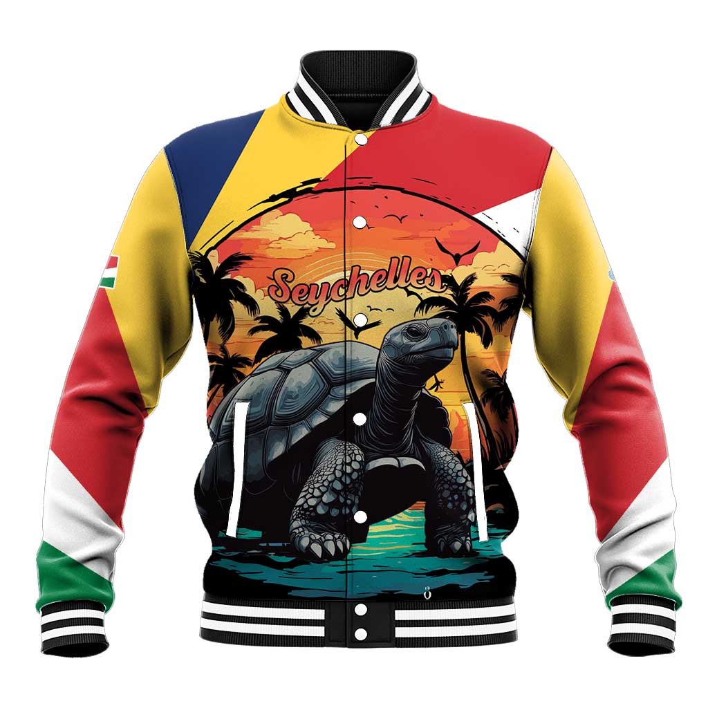 Personalised Seychelles Aldabra Giant Tortoise Baseball Jacket Beach Sunset - Wonder Print Shop