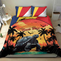 Beach tortoise bedding set on bed, featuring turtle artwork and “Your Text”