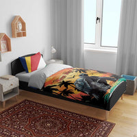 Beach tortoise bedding set on wooden bed frame, turtle art with “Your Text”