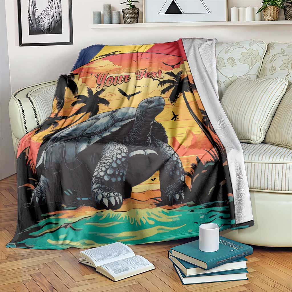 Personalised Seychelles Aldabra Giant Tortoise Blanket Beach Sunset