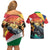 Personalised Seychelles Aldabra Giant Tortoise Couples Matching Off Shoulder Short Dress and Hawaiian Shirt Beach Sunset - Wonder Print Shop