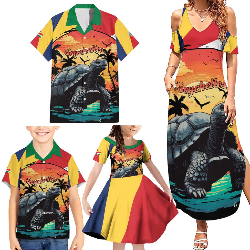 Personalised Seychelles Aldabra Giant Tortoise Family Matching Summer Maxi Dress and Hawaiian Shirt Beach Sunset - Wonder Print Shop