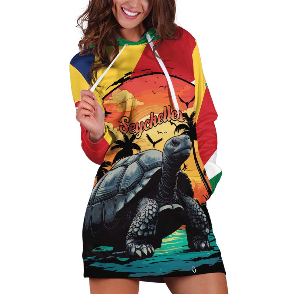 Personalised Seychelles Aldabra Giant Tortoise Hoodie Dress Beach Sunset - Wonder Print Shop