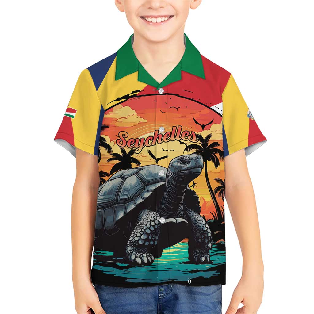 Personalised Seychelles Aldabra Giant Tortoise Kid Hawaiian Shirt Beach Sunset - Wonder Print Shop